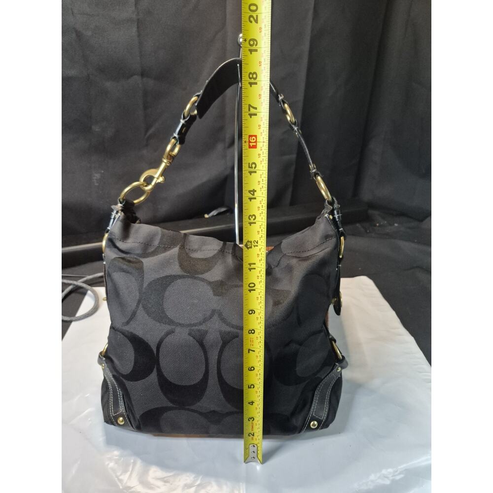 Coach Carly Hobo Purse 10620 BLACK Signature Canvas Gold Leather Bag Rare - Picture 12 of 14